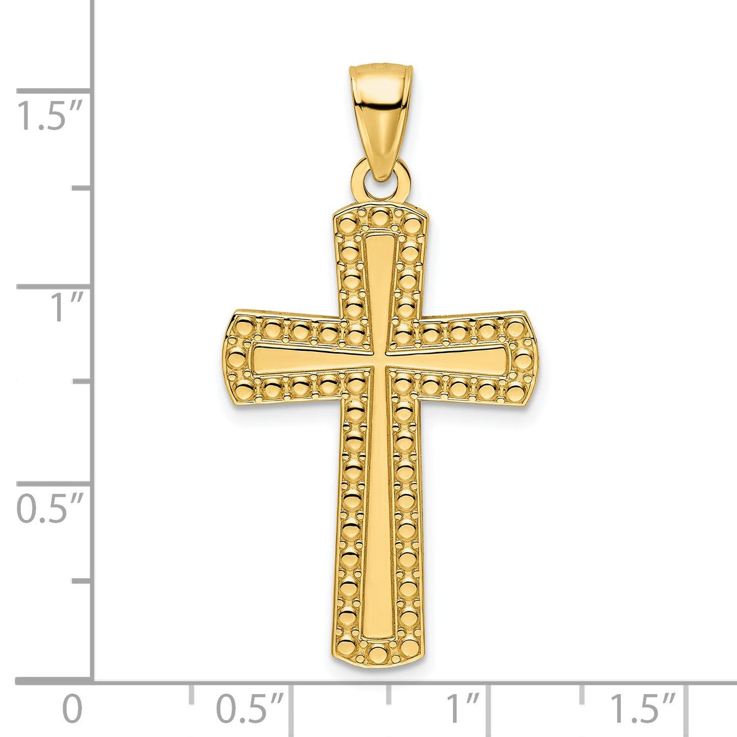 14K Medium Polished Beaded Cross Pendant