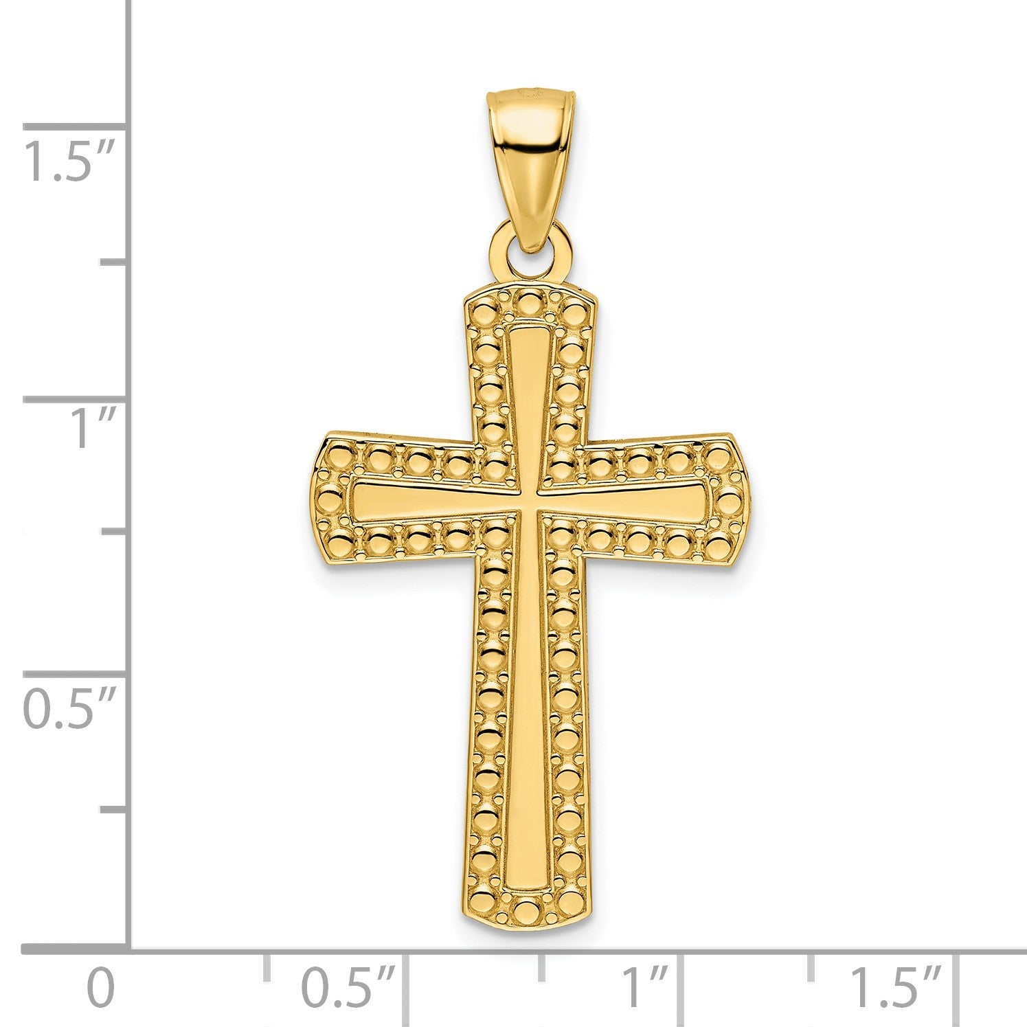 14K Medium Polished Beaded Cross Pendant
