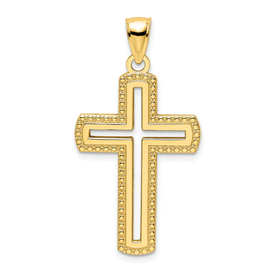 14K Medium Polished Beaded Cut-out Cross Pendant