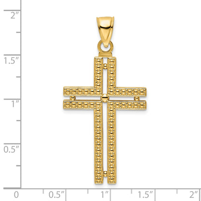 14K Polished Beaded Cross Pendant