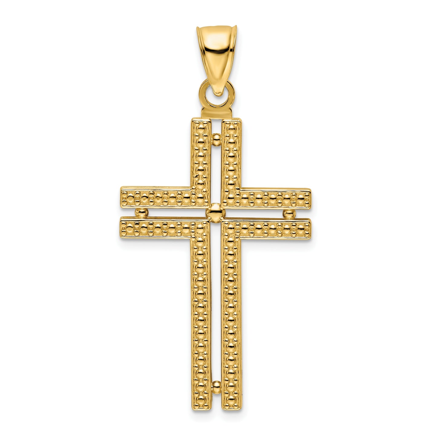 14K Polished Beaded Cross Pendant