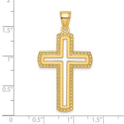 14k Beaded & Polished Cross Pendant