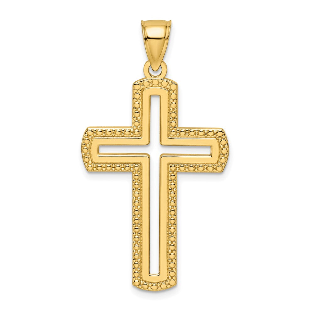 14k Beaded & Polished Cross Pendant