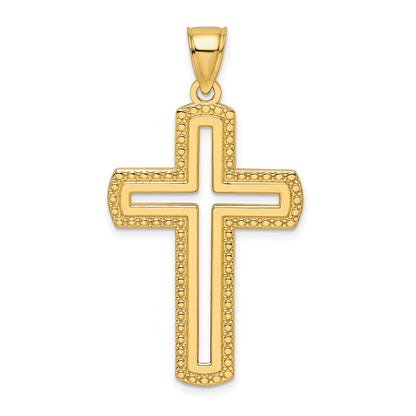 14k Beaded & Polished Cross Pendant