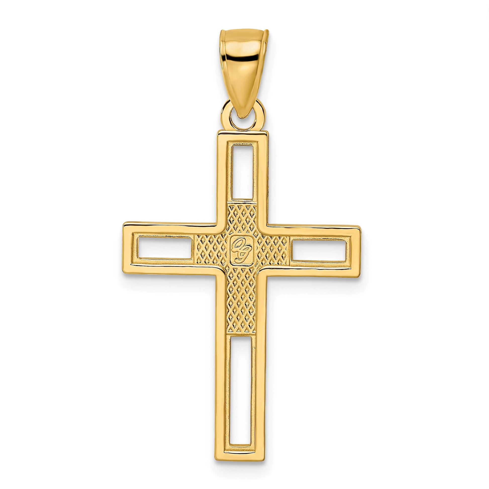 14k Beaded Polished Double Cross Pendant