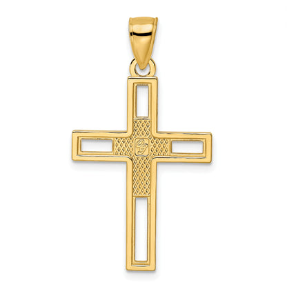 14k Beaded Polished Double Cross Pendant