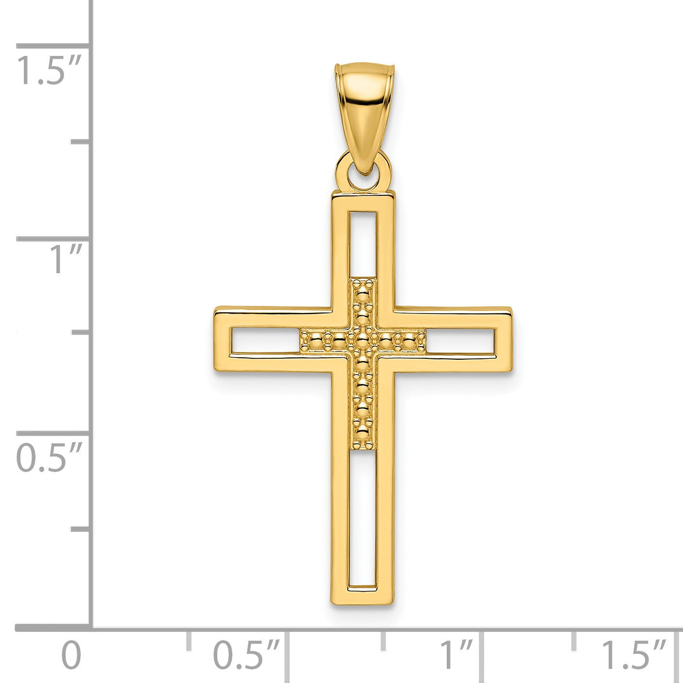 14k Beaded Polished Double Cross Pendant