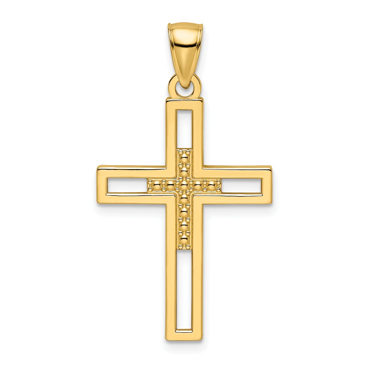 14k Beaded Polished Double Cross Pendant