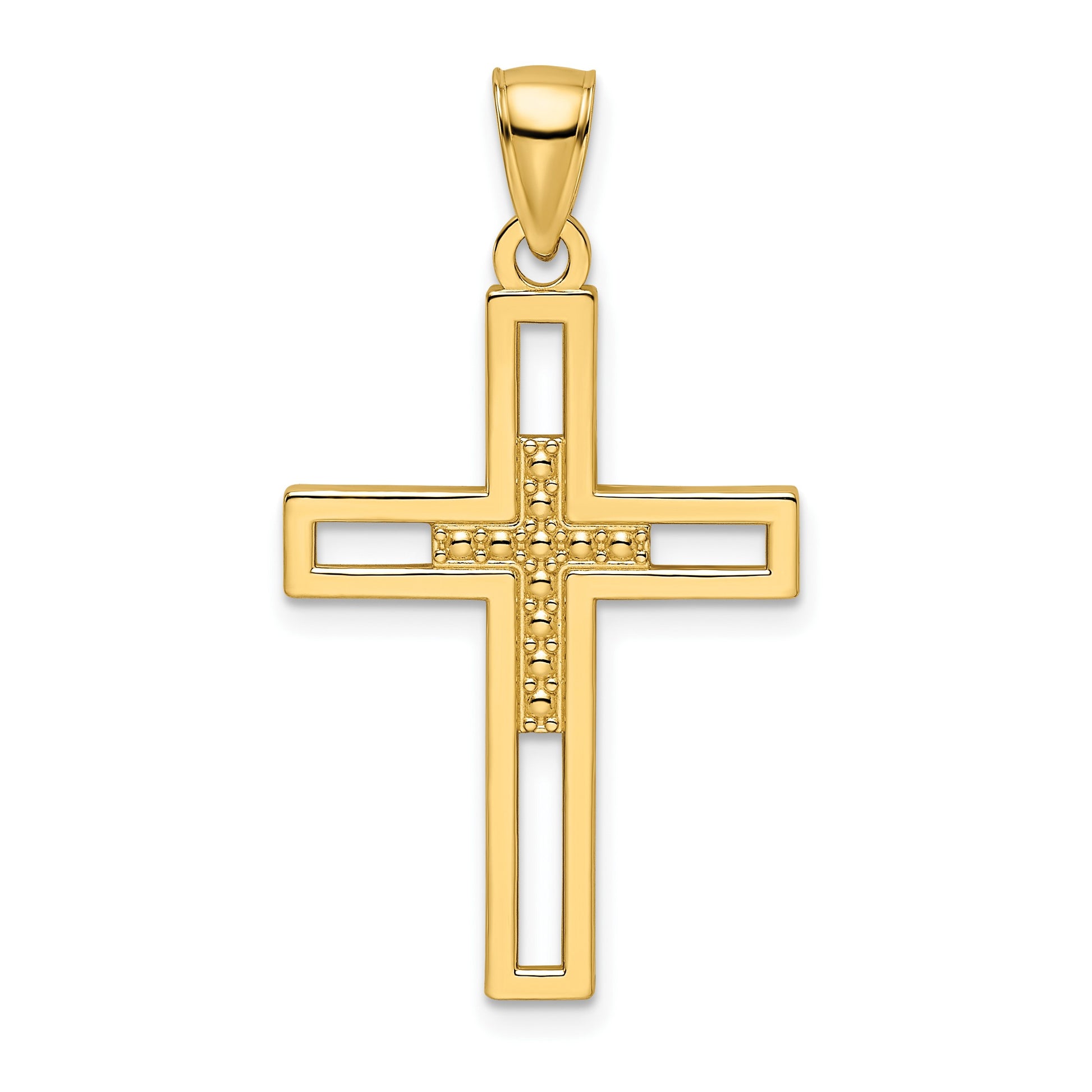 14k Beaded Polished Double Cross Pendant