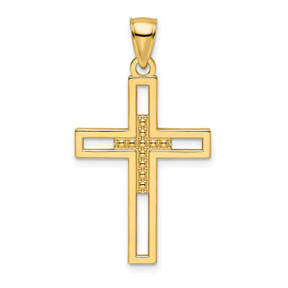 14k Beaded Polished Double Cross Pendant
