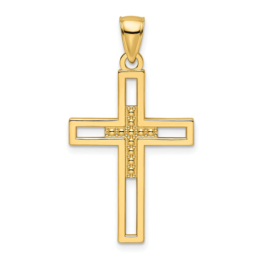 14k Beaded Polished Double Cross Pendant