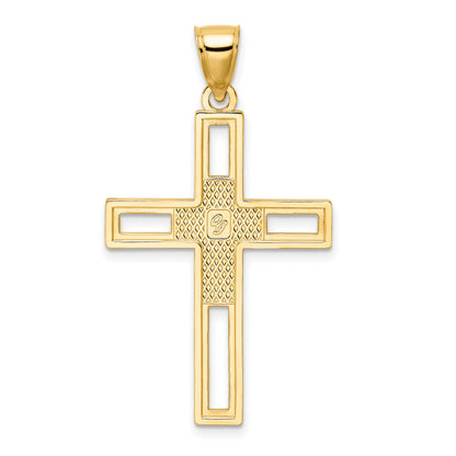 14k Beaded Polished Double Cross Pendant