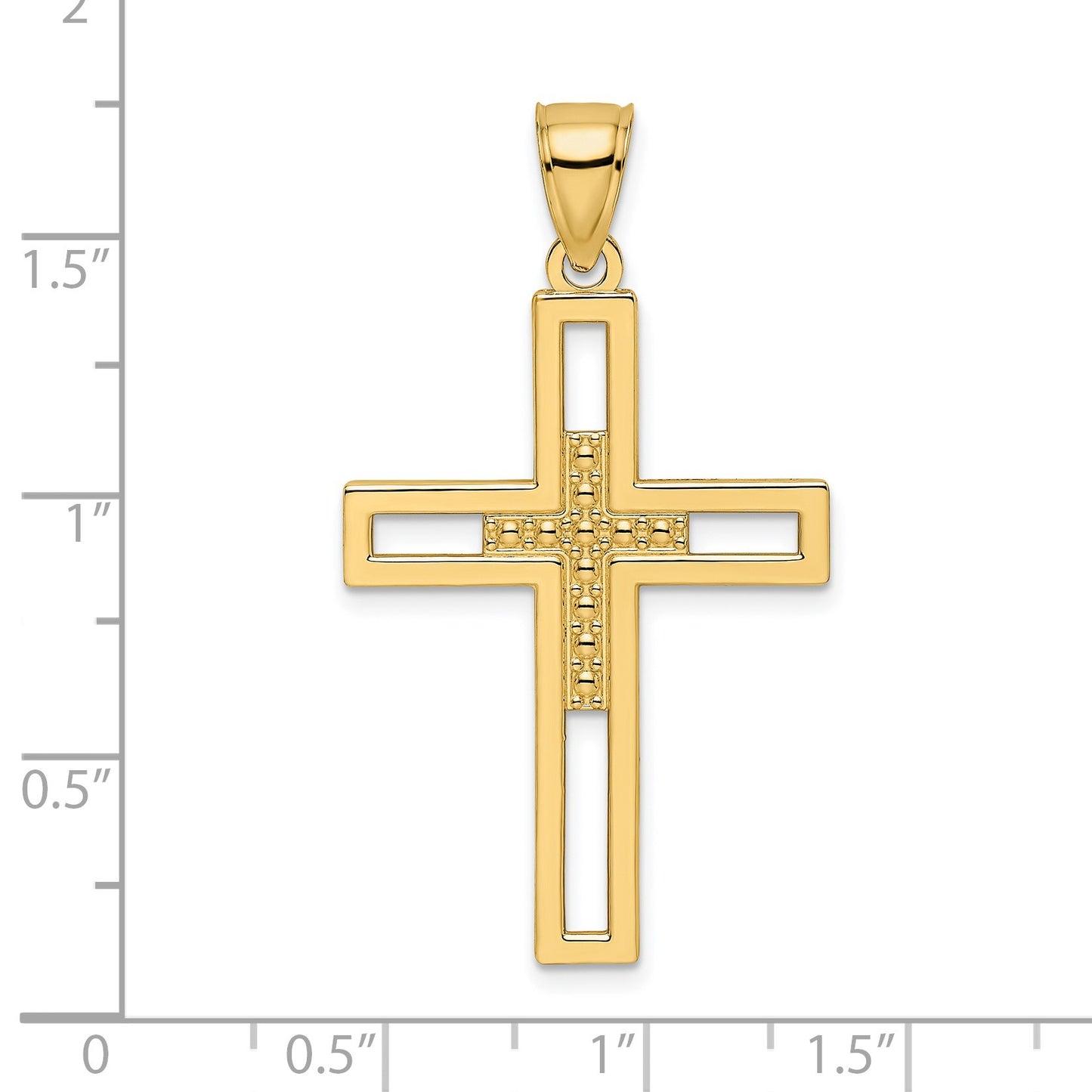 14k Beaded Polished Double Cross Pendant