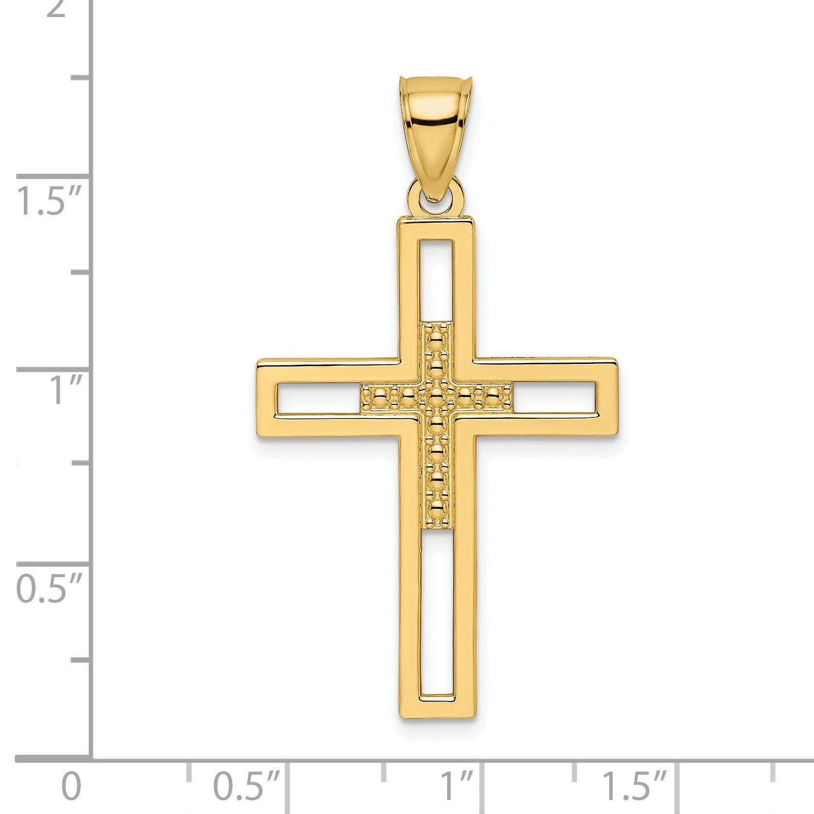 14k Beaded Polished Double Cross Pendant