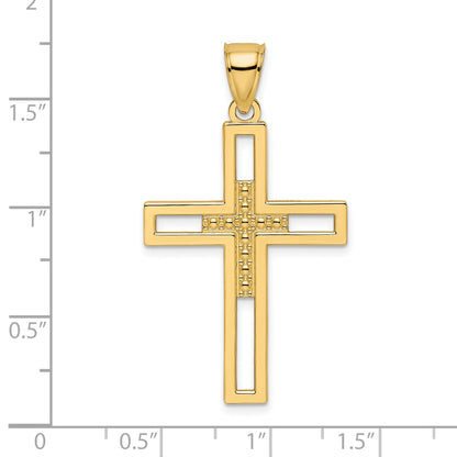 14k Beaded Polished Double Cross Pendant