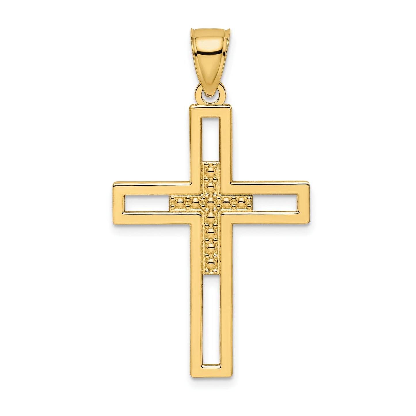 14k Beaded Polished Double Cross Pendant