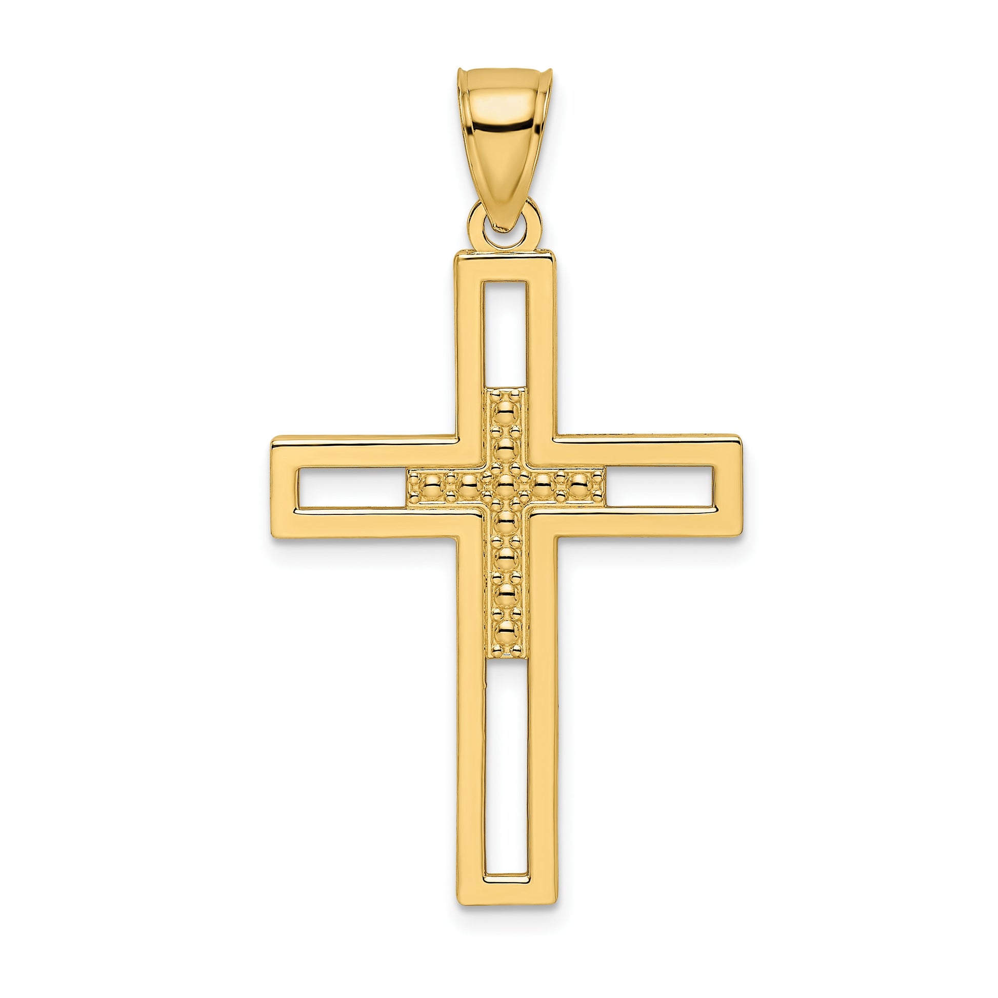 14k Beaded Polished Double Cross Pendant