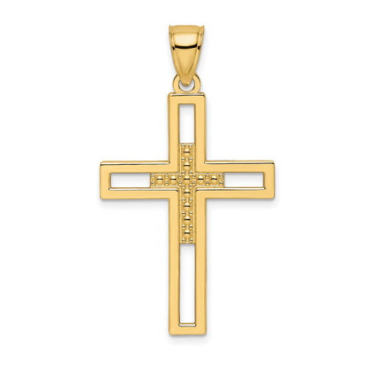 14k Beaded Polished Double Cross Pendant