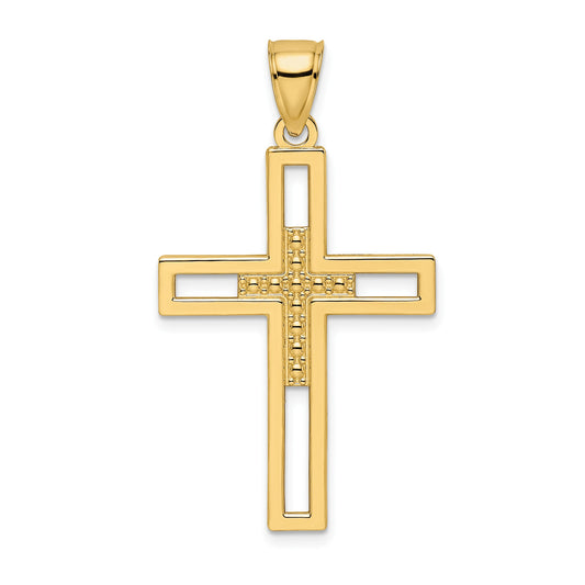 14k Beaded Polished Double Cross Pendant