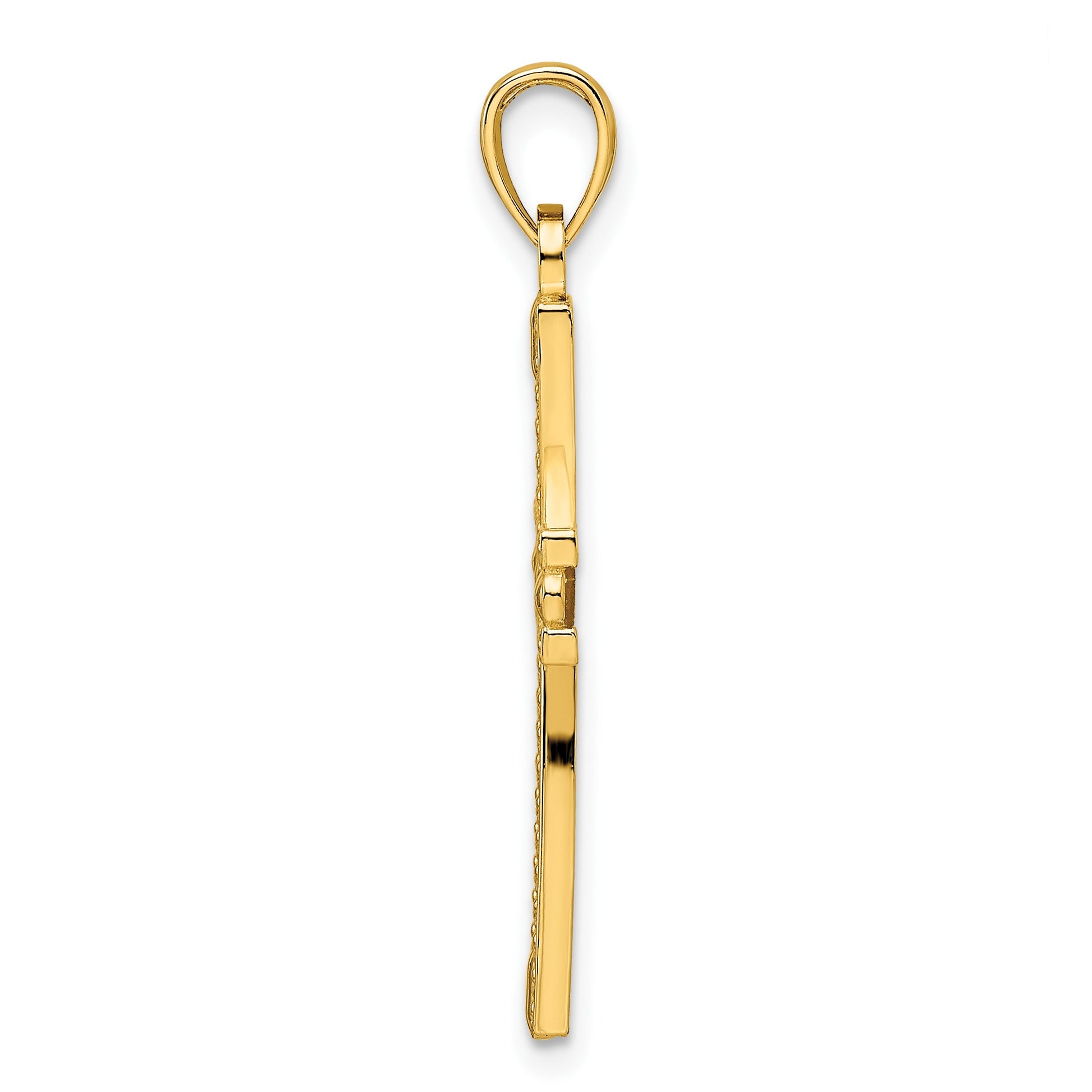 14k Beaded and Polished Cross Pendant