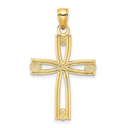 14k Beaded and Polished Cross Pendant