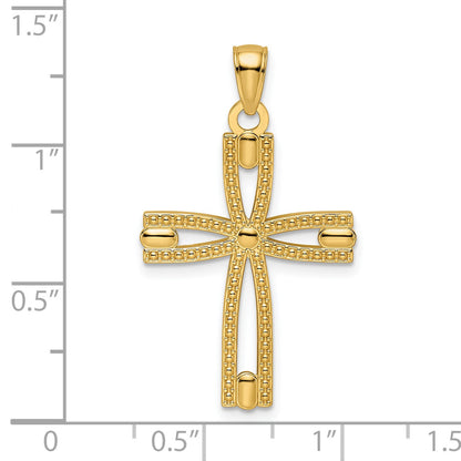 14k Beaded and Polished Cross Pendant