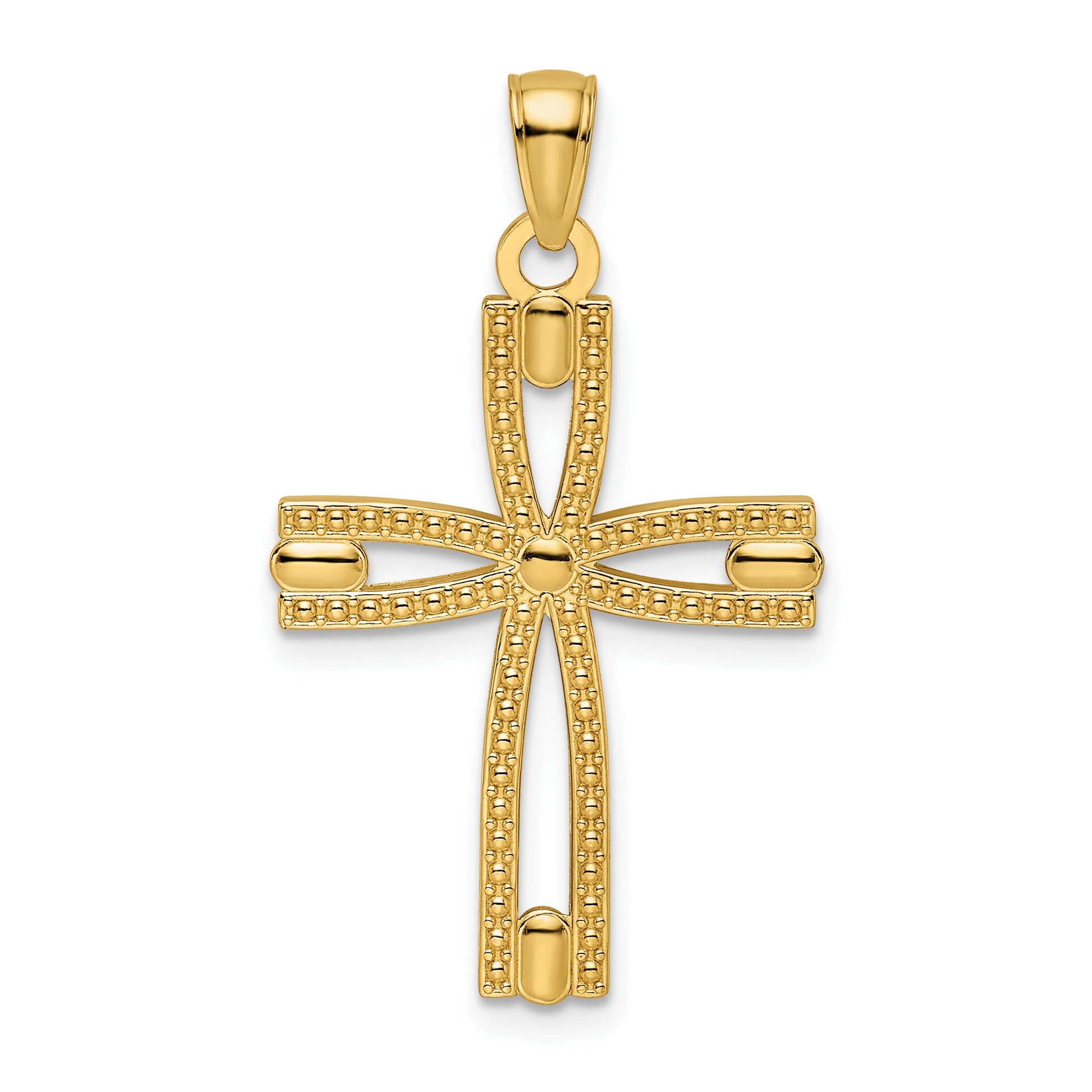 14k Beaded and Polished Cross Pendant