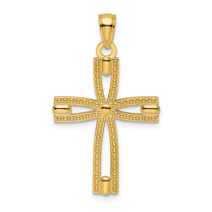 14k Beaded and Polished Cross Pendant