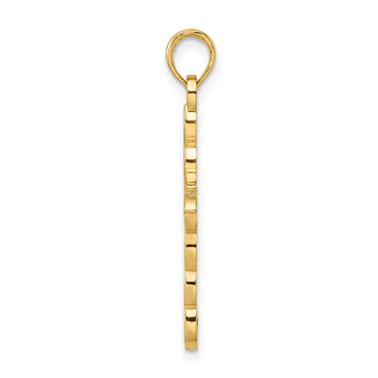 14K Polished and Beaded Design Cross Pendant