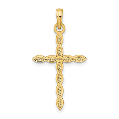 14K Polished and Beaded Design Cross Pendant