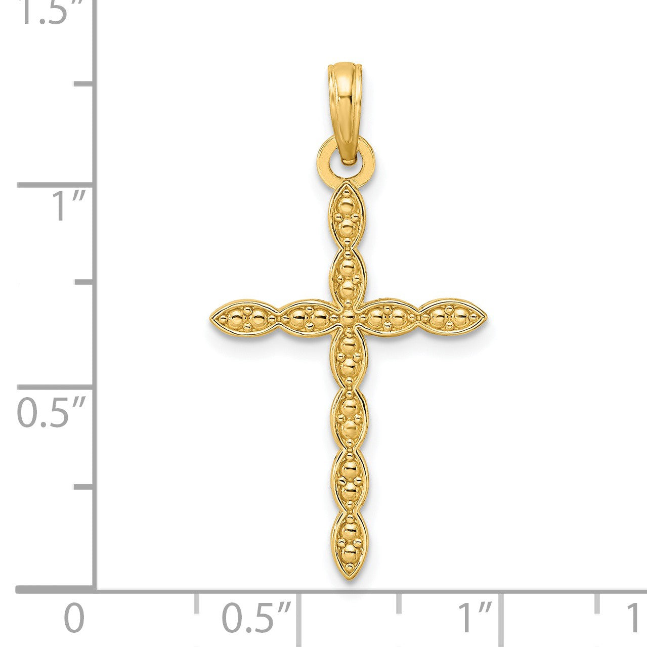 14K Polished and Beaded Design Cross Pendant