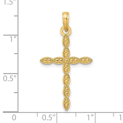 14K Polished and Beaded Design Cross Pendant