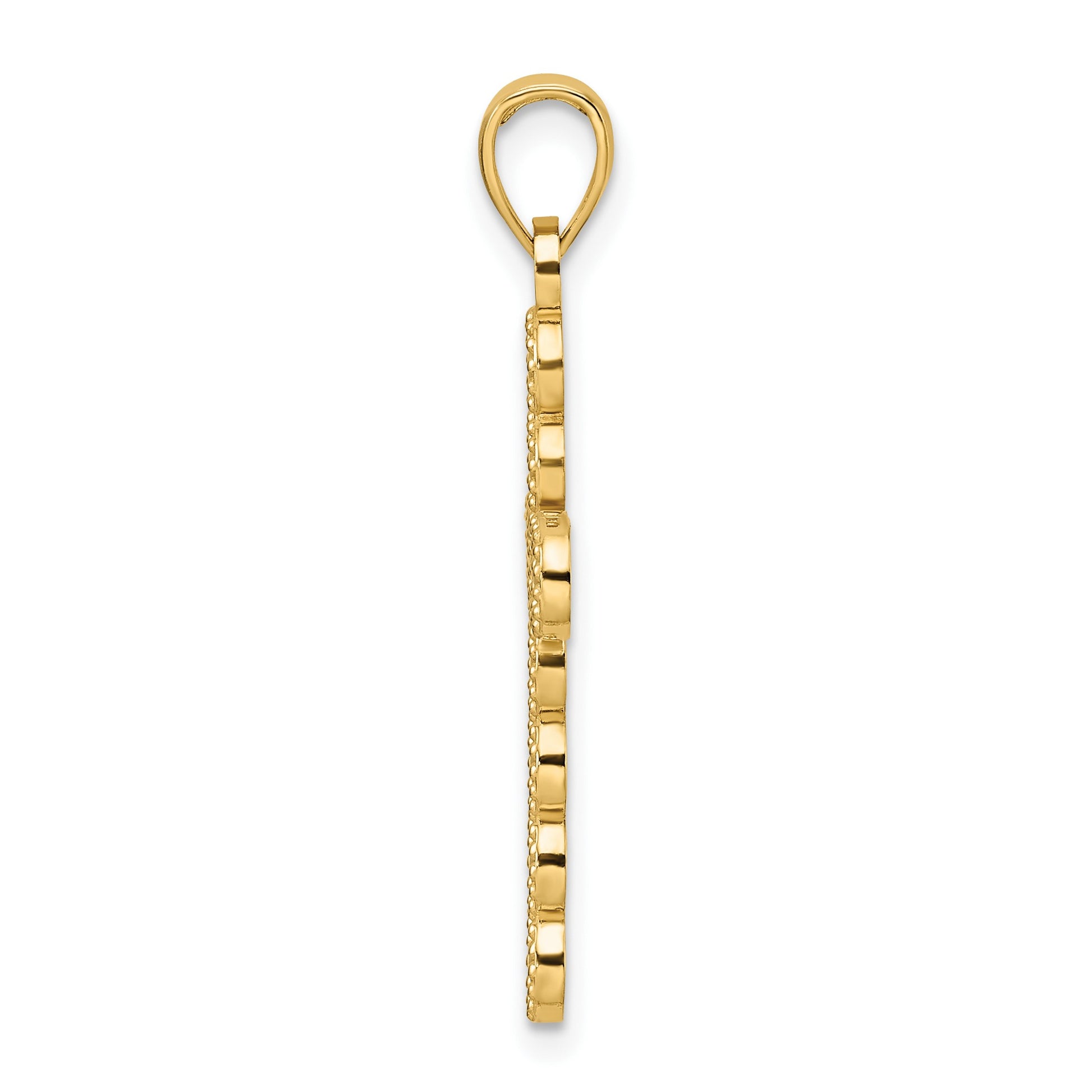 14K Polished Beaded Circles Cross Pendant
