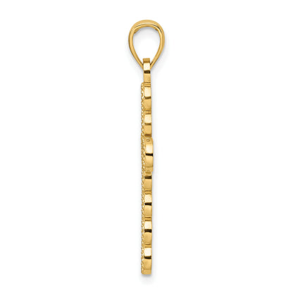 14K Polished Beaded Circles Cross Pendant