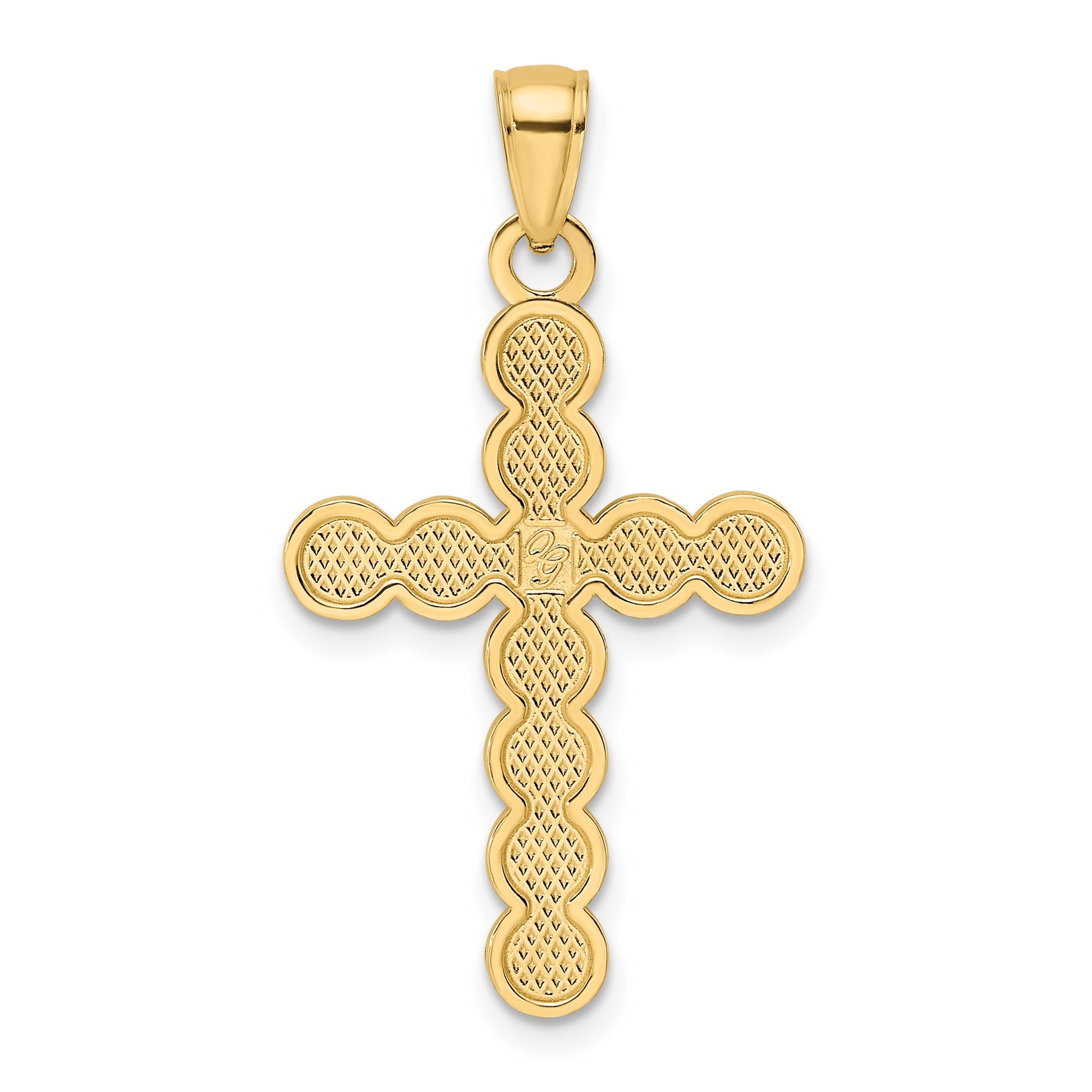 14K Polished Beaded Circles Cross Pendant