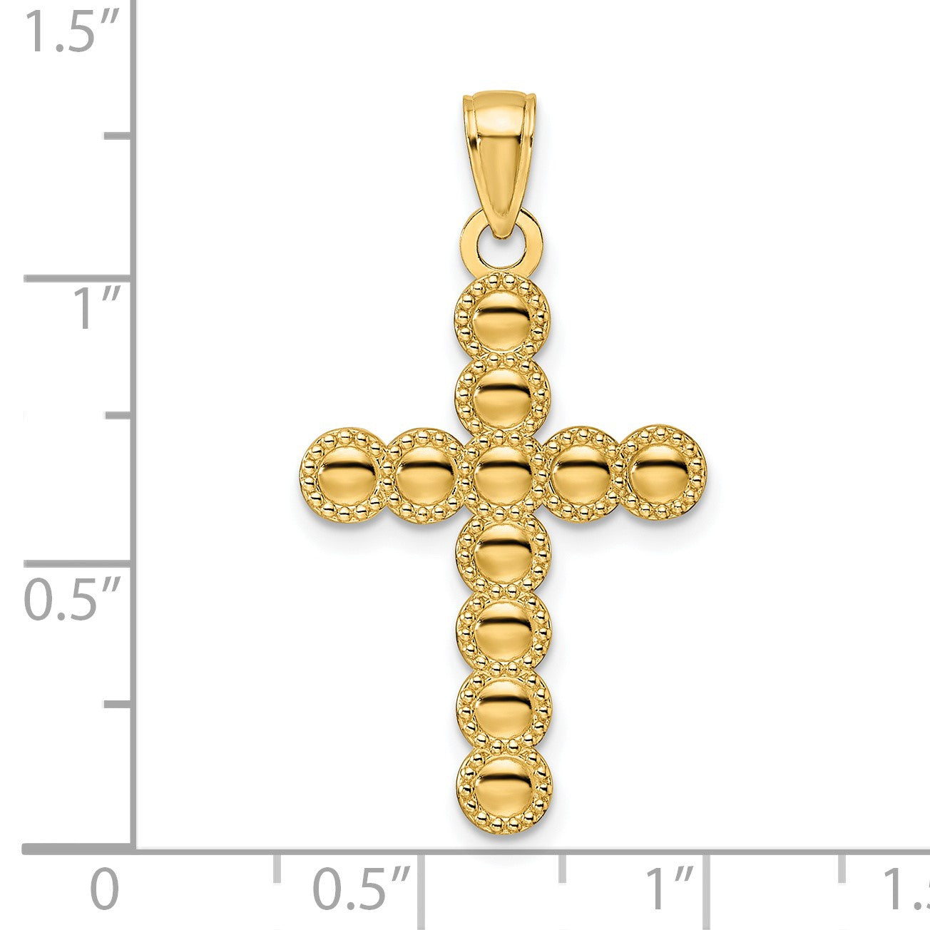 14K Polished Beaded Circles Cross Pendant