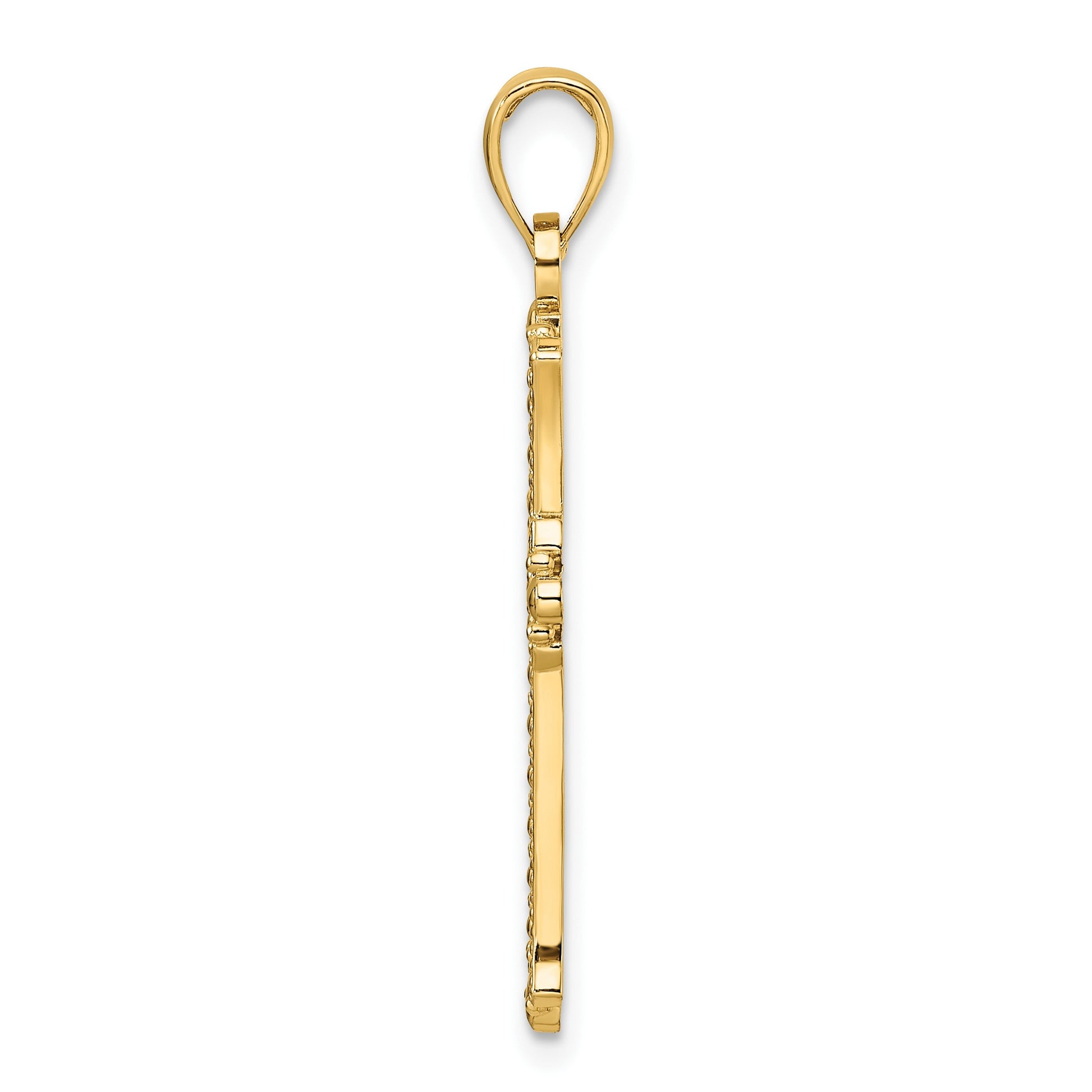 14K Polished and Textured Pointed Ends Fancy Cross Pendant