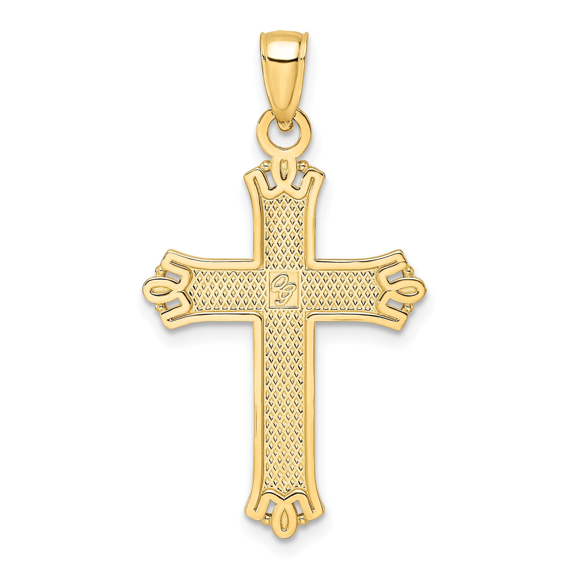 14K Polished and Textured Pointed Ends Fancy Cross Pendant