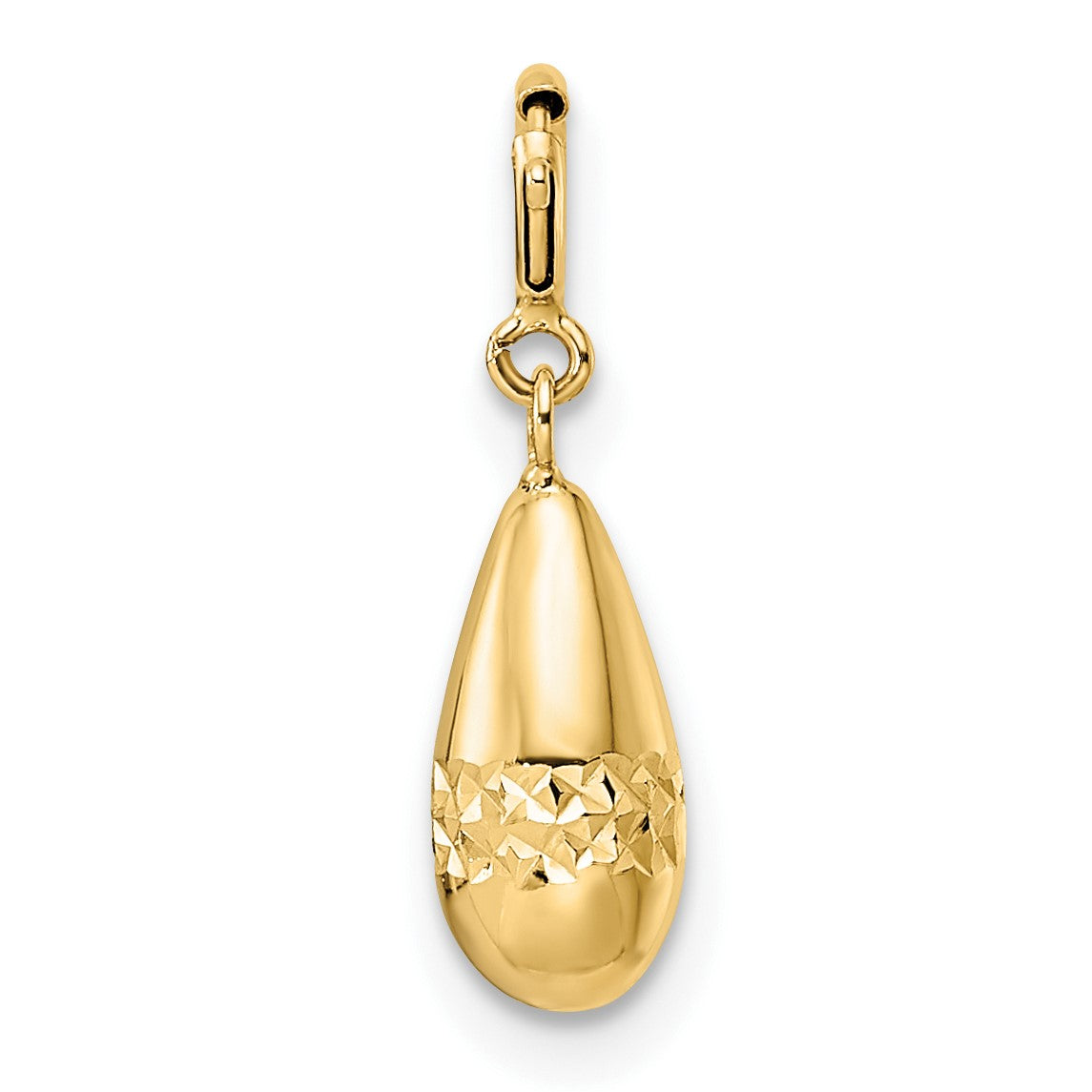 14K Polished Diamond-cut Teardrop with Spring Ring Clasp Charm