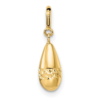 14K Polished Diamond-cut Teardrop with Spring Ring Clasp Charm