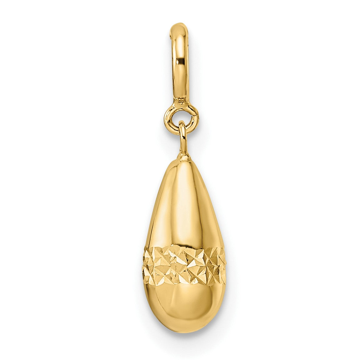 14K Polished Diamond-cut Teardrop with Spring Ring Clasp Charm