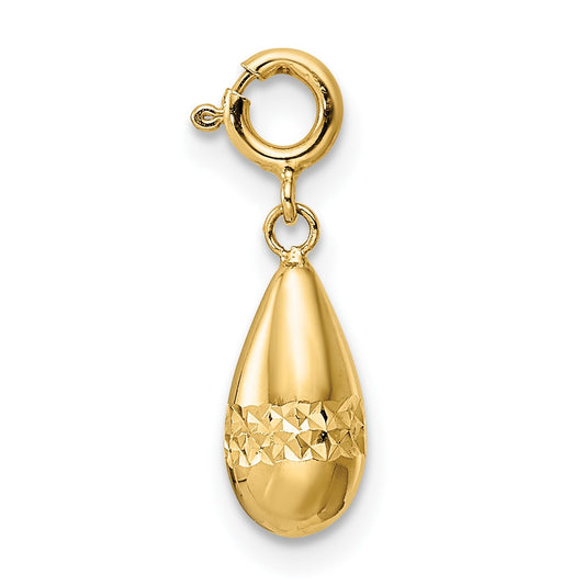 14K Polished Diamond-cut Teardrop with Spring Ring Clasp Charm