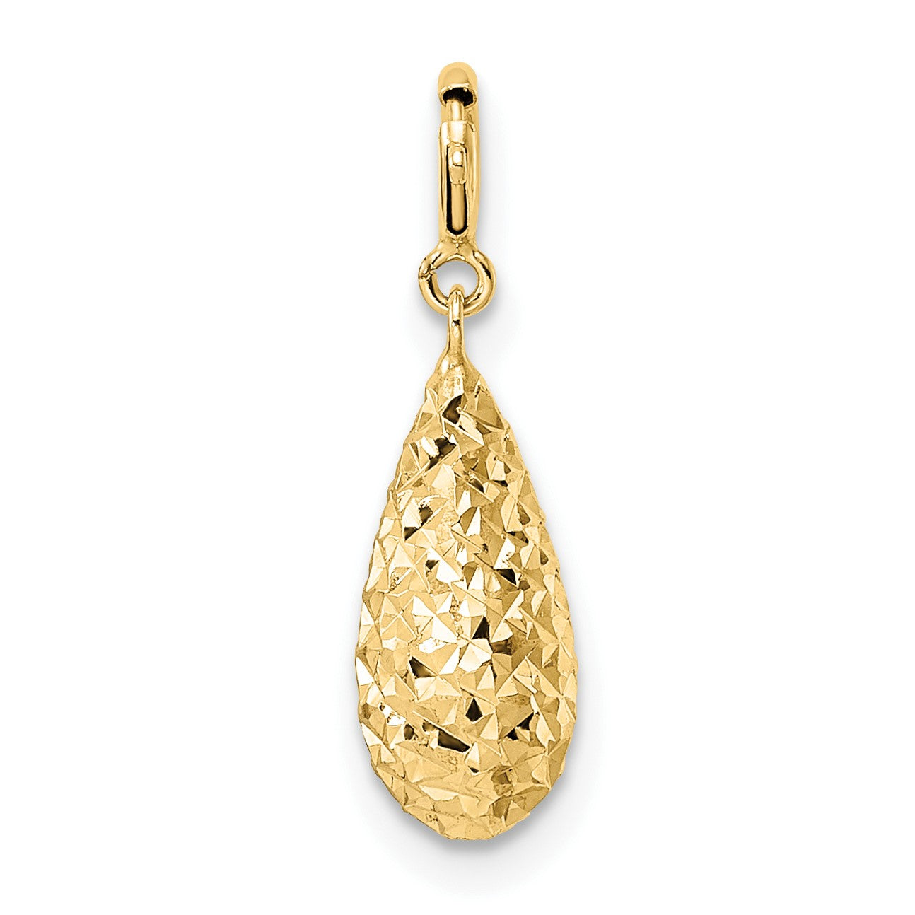 14K Diamond-cut Teardrop with Spring Ring Clasp Charm