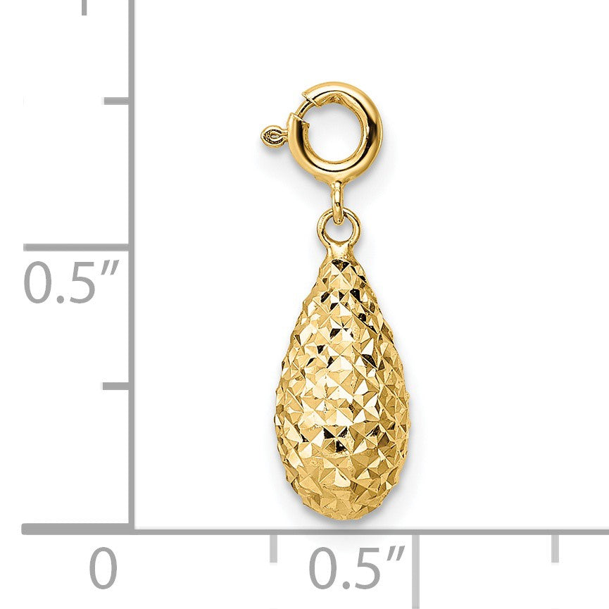 14K Diamond-cut Teardrop with Spring Ring Clasp Charm
