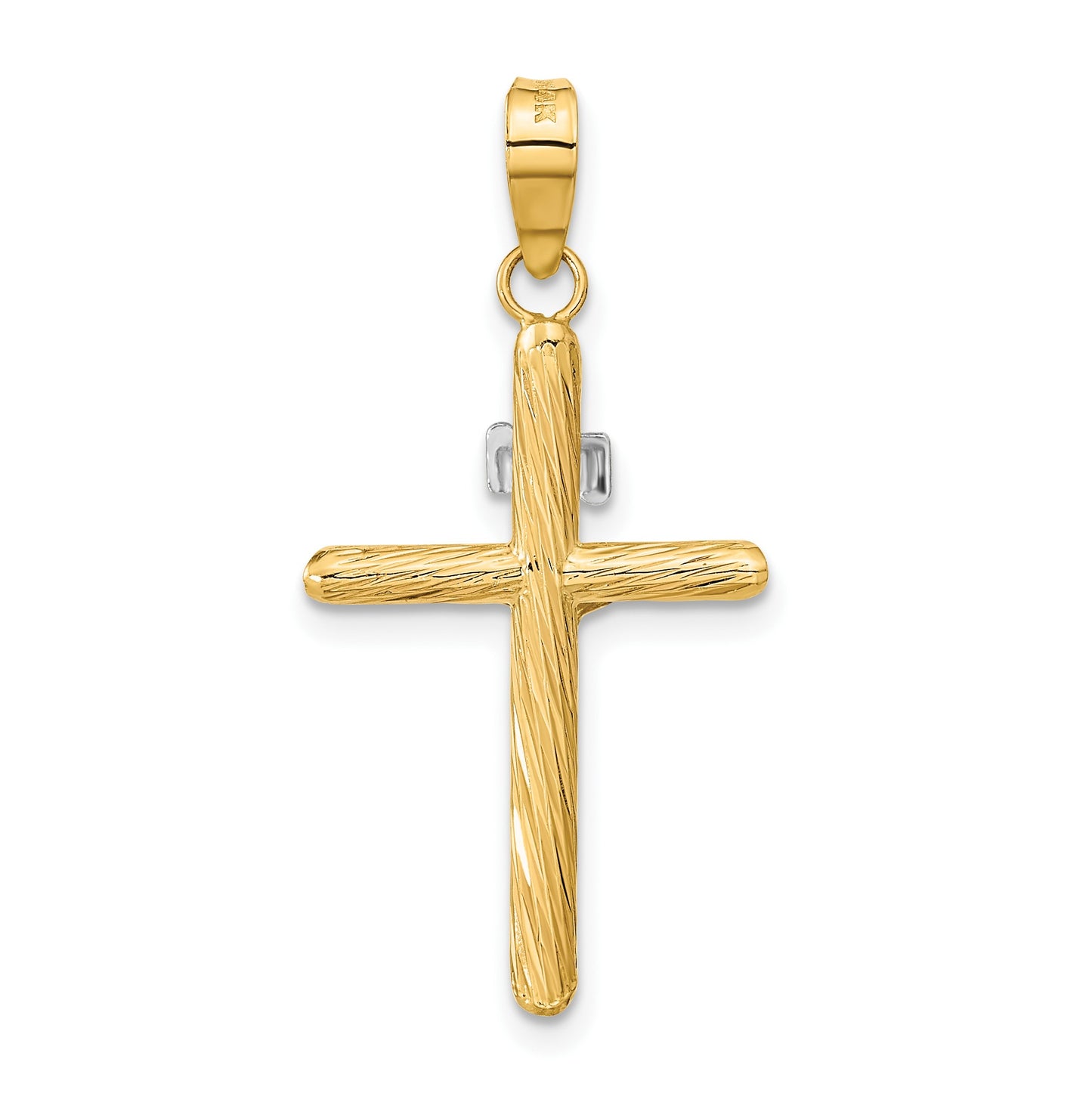 14K and White Rhodium Polished and Textured INRI Crucifix Cross Pendant