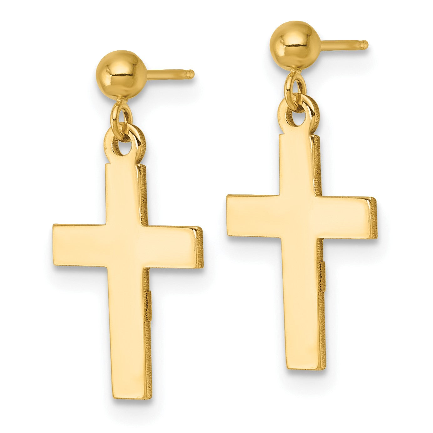 14k Polished Cross Dangle Post Earrings