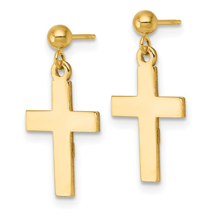 14k Polished Cross Dangle Post Earrings