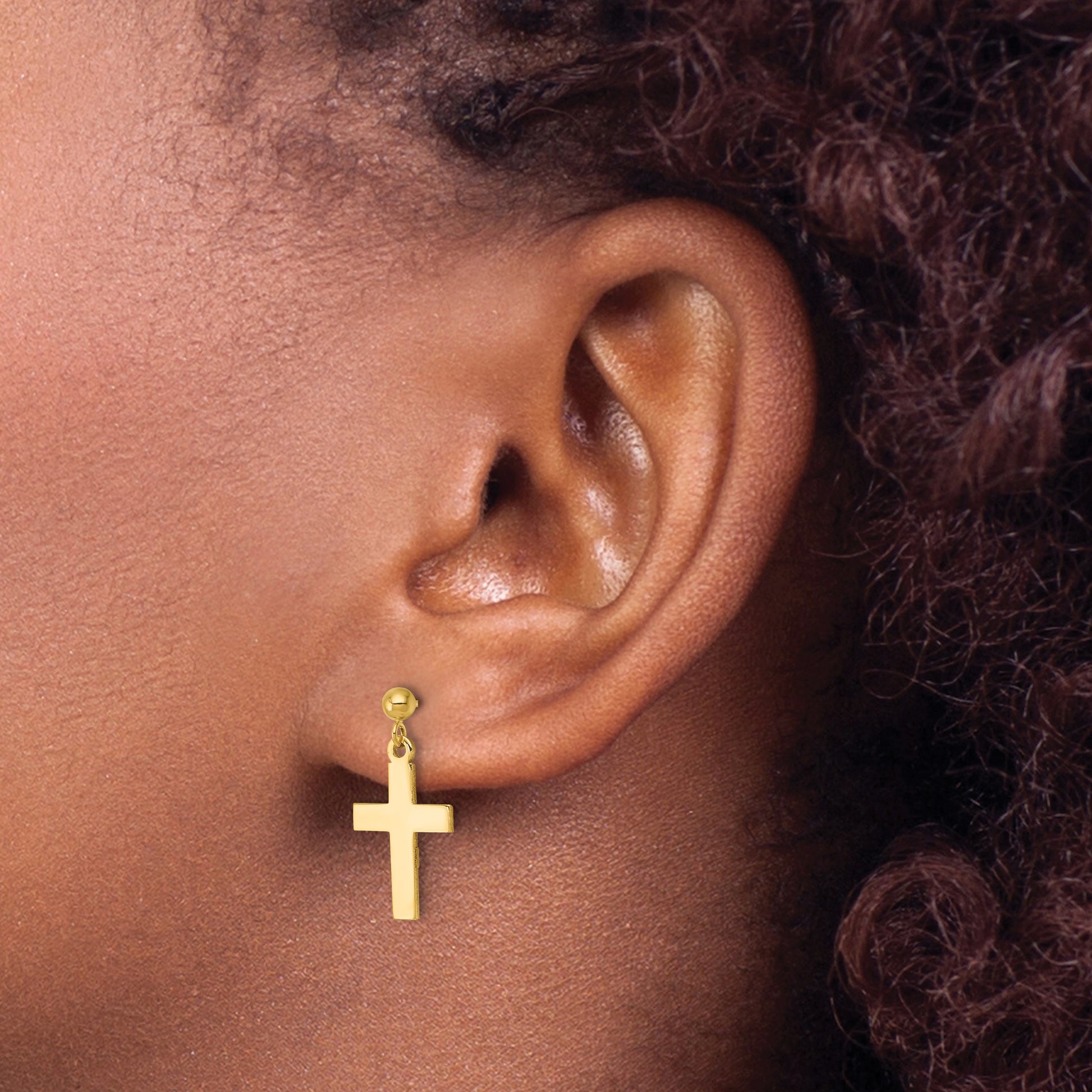 14k Polished Cross Dangle Post Earrings