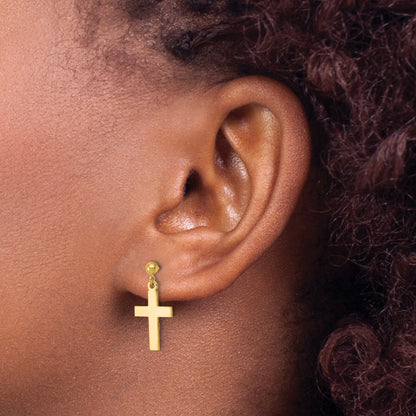 14k Polished Cross Dangle Post Earrings
