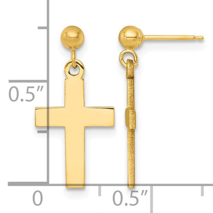 14k Polished Cross Dangle Post Earrings